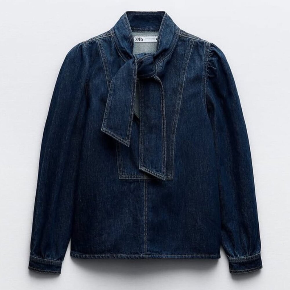 Zara Z1975 Tied Denim Blouse